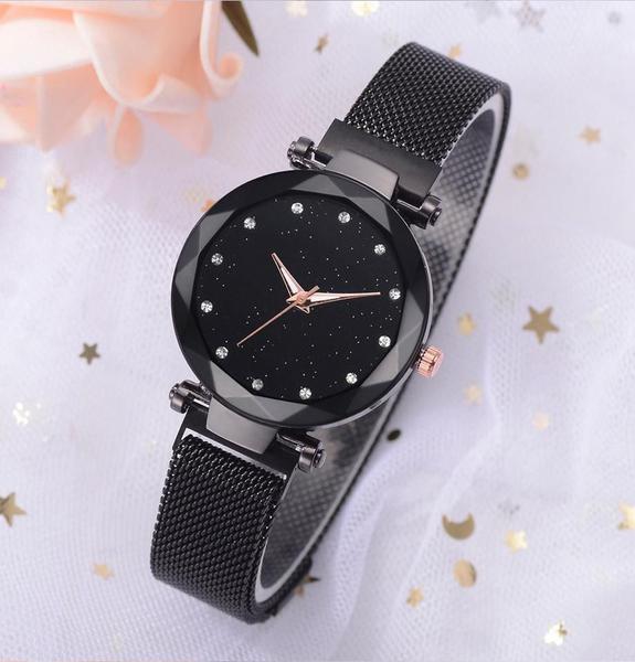 Relógio Feminino Preto Pulseira Magnética Malha de Aço - Horyums