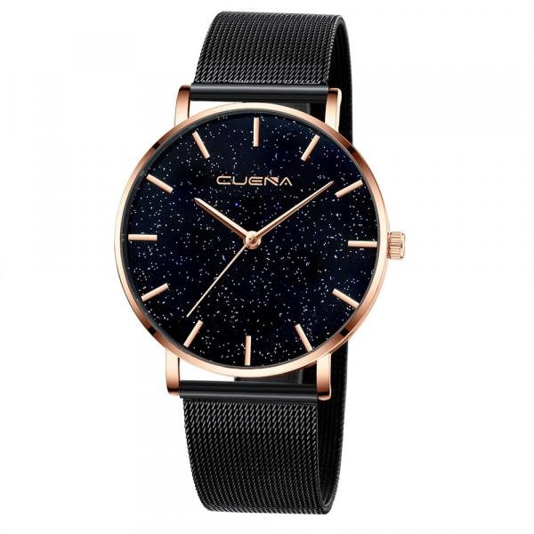 Relógio Feminino Preto Rosê Pulseira Aço Luxo Elegante - Cuena