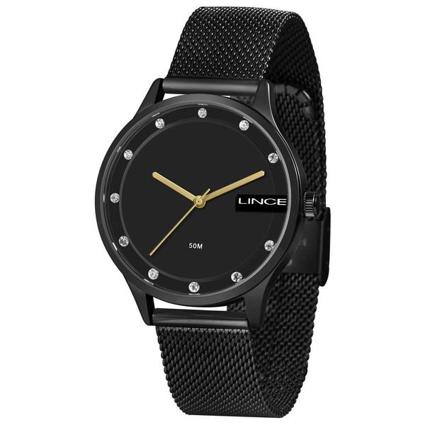 Relogio Feminino Preto Sem Numero Pulseira Mesh Lince