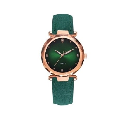 Relógio Feminino Pulseira Couro Verde e Rosé