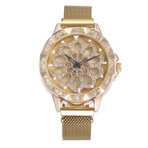 Relógio Feminino Pulseira Ímã Dourado Fundo Giratório