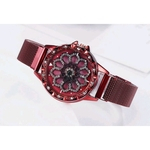 Relógio Feminino Pulseira Ímã Vermelho Fundo Giratório