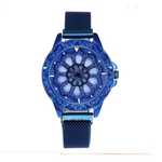 Relógio Feminino Pulseira Magnética Azul Fundo Giratório