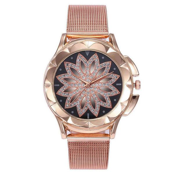 Relógio Feminino Pulso Luxo Casual Flor Rosa Ouro Quartz - Outras Marcas