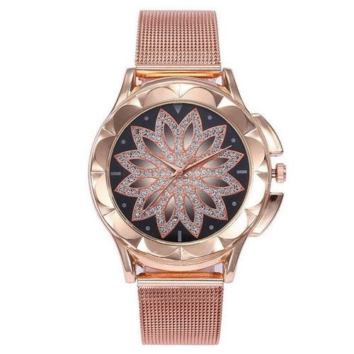 Relógio Feminino Pulso Luxo Casual Quartz Flor Rosa Ouro