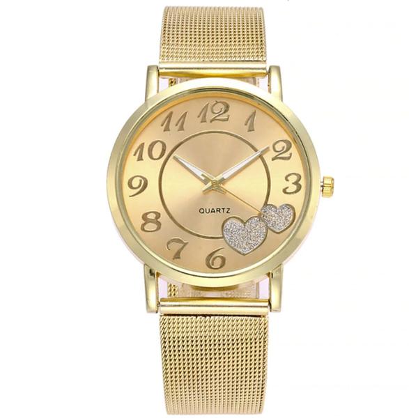 Relógio Feminino Quartz Dourado Coração