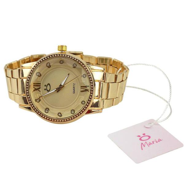 Relógio Feminino Quartz Dourado Orizom + Colar + Brinco