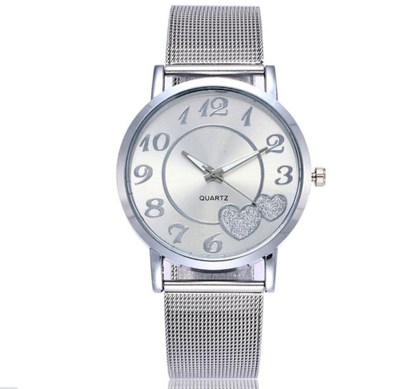 Relógio Feminino Quartz Prateado Coração