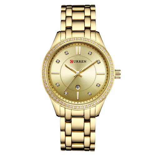 Relógio Feminino Quartzo Curren Cor Dourado Ouro Prova de Água Modelo 9010
