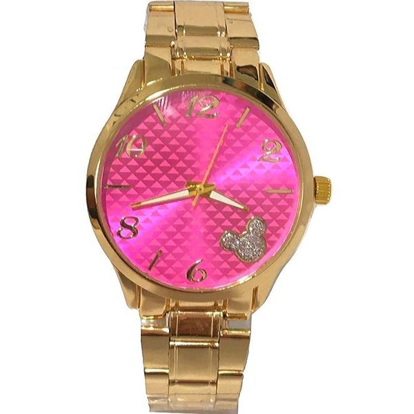 Relógio Feminino Redondo Minnie Mickey Disney Dourado Rosa - Sobrinhos Moda