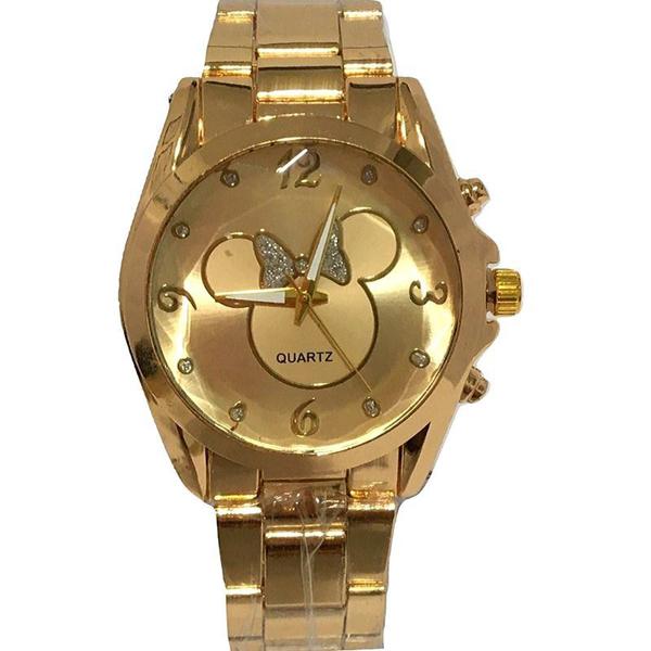 Relógio Feminino Redondo Minnie Mickey Disney Dourado - Sobrinhos Moda