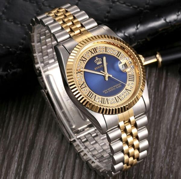 Relógio Feminino Reginald Cor Dourado Cor Ouro Fundo Azul