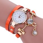 Relógio Feminino Rosê Bracelete Pulseira Duas Voltas Carude Strass Coral