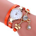 Relógio Feminino Rosê Bracelete Pulseira Duas Voltas Carude Strass Coral