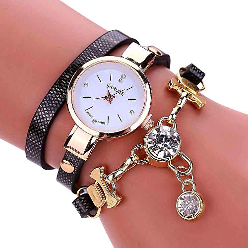 Relógio Feminino Rosê Bracelete Pulseira Duas Voltas Carude Strass Preto