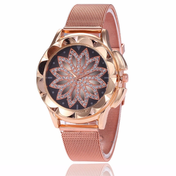 Relógio Feminino Rosê Brilhante Malha de Aço Fundo Preto - Pjk Store