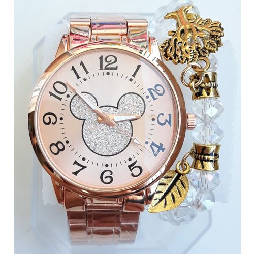 Relógio Feminino Rose com Pulseira Berloque + Caixinha