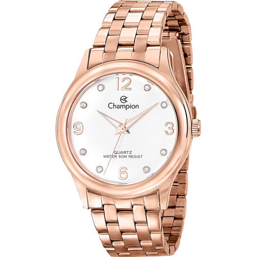 Relogio Feminino Rose Gold Champion com Pedras no Mostrador