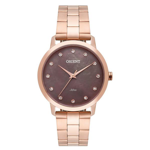 Relogio Feminino Rose Orient Fundo Madrepérola Marrom 30m