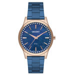 Relogio Feminino Rose Orient Pulseira Aço Azul Com Pedras