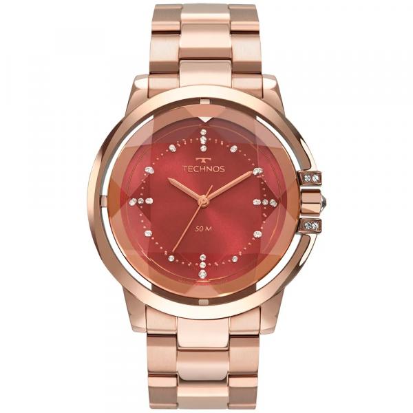 Relógio Feminino Rose Technos Vidro Lapidado Caixa Vazada+NF