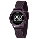 Relogio Feminino Roxo Digital Negativo Pequeno Lince