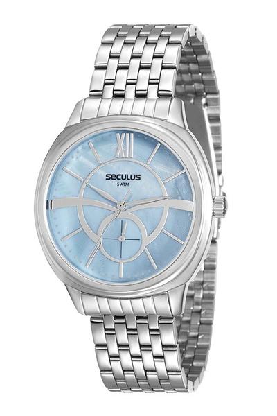 Relógio Feminino Seculus Aço Prata com Mostrador Aquamarine 20417L0SVNS3 Analógico