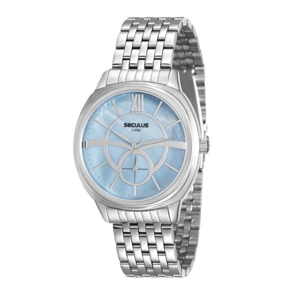 Relógio Feminino Seculus Aço Prata com Mostrador Aquamarine 20417L0SVNS3 Analógico