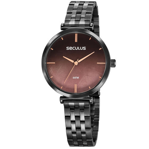 Relógio Feminino Seculus Aço Preto Glamour Ref. 77040LPSKSS3