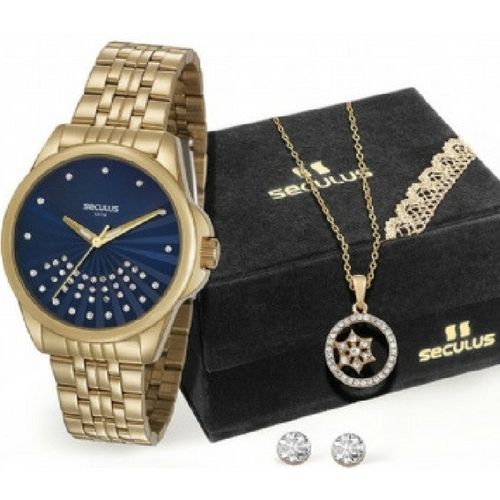 Relógio Feminino Seculus Dourado Kit Colar 20599LPSVDS2K1