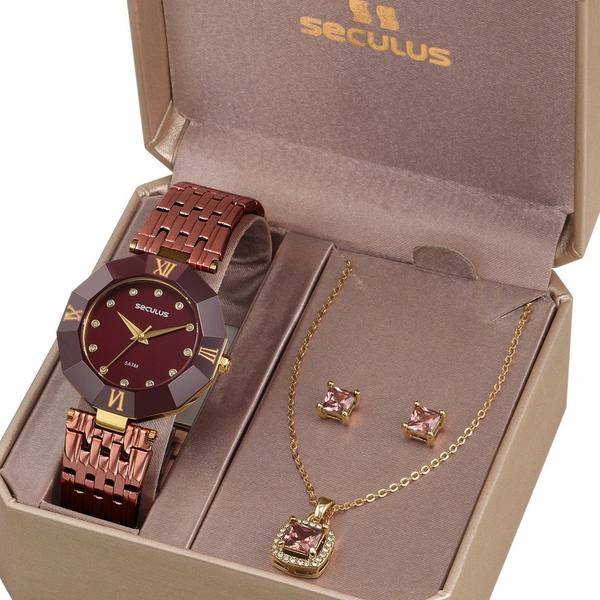 Relógio Feminino Seculus Ip Brown Kit 23529LPSKMQ7K1