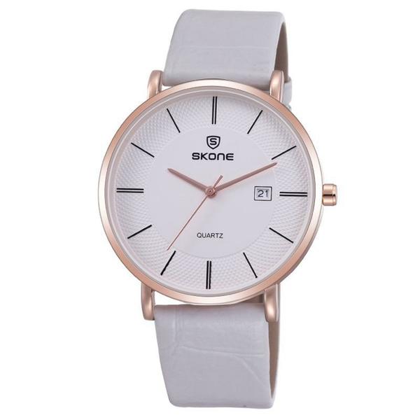 Relógio Feminino Skone Analógico Casual 9307BG Branco e Dourado