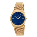 Relógio Feminino Slim Dourado Fundo Azul Pulseira Telinha