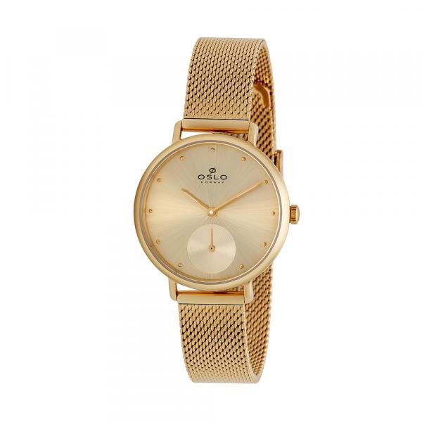 Relógio Feminino Slim Dourado Vidro Safira Pulseira Telinha - Oslo