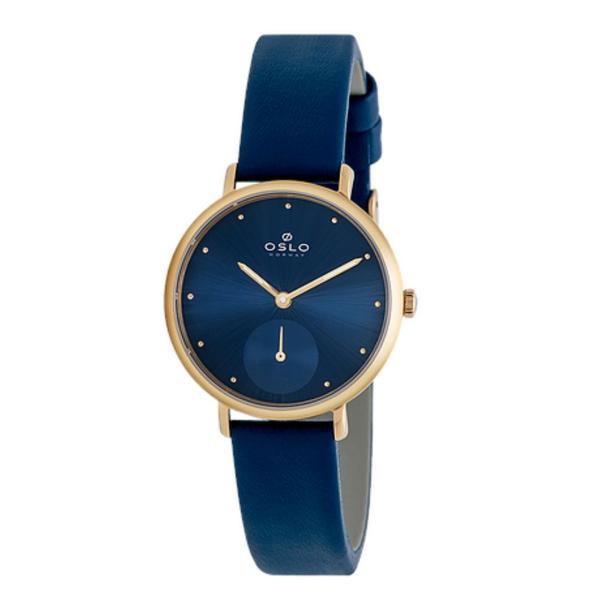 Relógio Feminino Slim Oslo Dourado Pulseira de Couro Azul