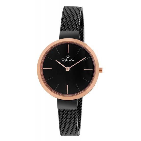 Relógio Feminino Slim Preto com Rose Gold Pulseira Telinha - Oslo