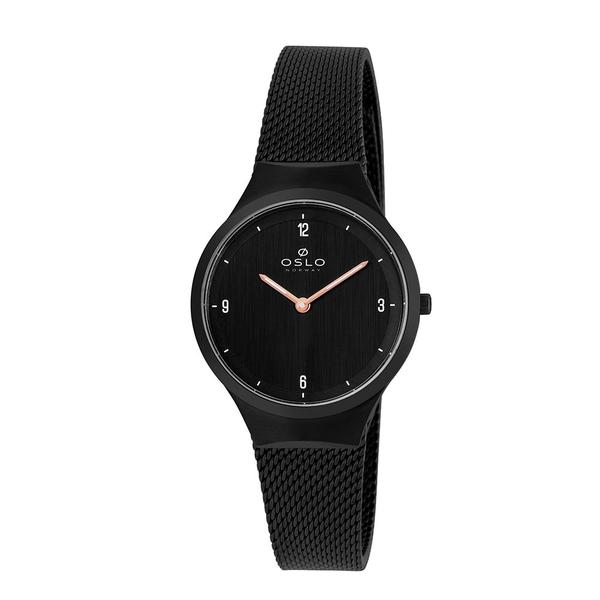 Relógio Feminino Slim Preto Pulseira Telinha e Números Oslo