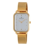 Relógio Feminino Slim Quadrado Dourado Fundo Prata Oslo + NF