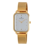 Relógio Feminino Slim Quadrado Dourado Fundo Prata Oslo