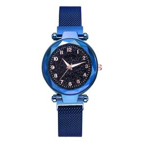 Relógio Feminino Strass Star Universe Pulseira Magnética Azul Números