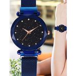 Relógio Feminino Strass Star Universe Pulseira Magnética Azul