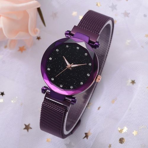 Relógio Feminino Strass Star Universe Pulseira Magnética Roxo