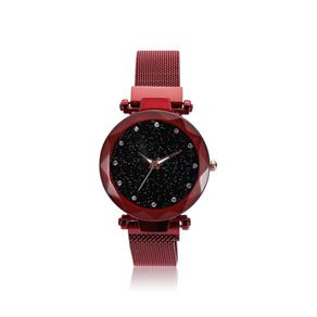 Relógio Feminino Strass Star Universe Pulseira Magnética Vermelho