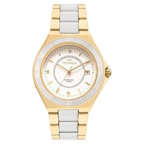 Relógio Feminino Technos Ceramic 2115MMN/4B 37mm Pulseira Bicolor Branca/Dourada