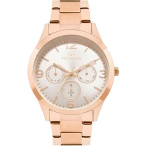 Relogio Feminino Technos Rose Gold Multifunção Fundo Prata