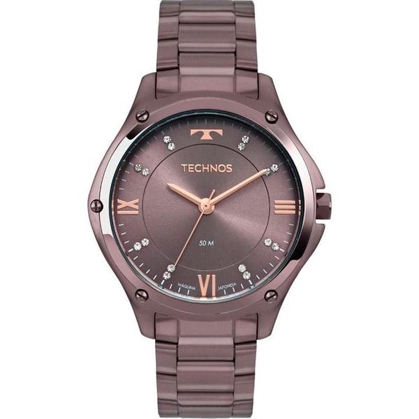 Relogio Feminino Technos Roxo Grande a Prova Dagua Aço Inox Strass 2036MLD/4G