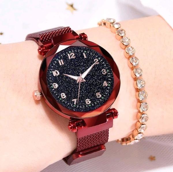 Relógio Feminino Vermelho Pulseira Magnética Números - Horyums