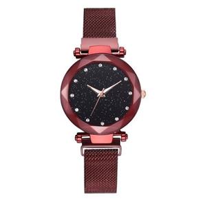 Relógio Feminino Vermelho Pulseira Magnética Universo Céu