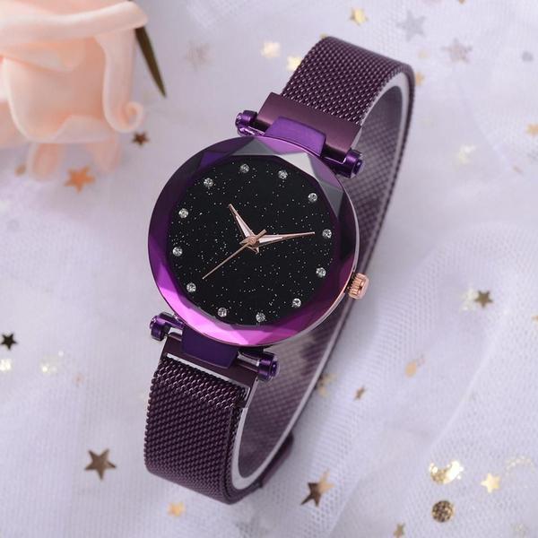 Relógio Feminino Violeta Pulseira Magnética Malha de Aço - Horyums