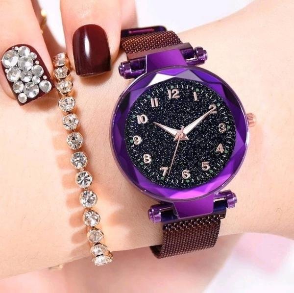 Relógio Feminino Violeta Pulseira Magnética Números - Horyums